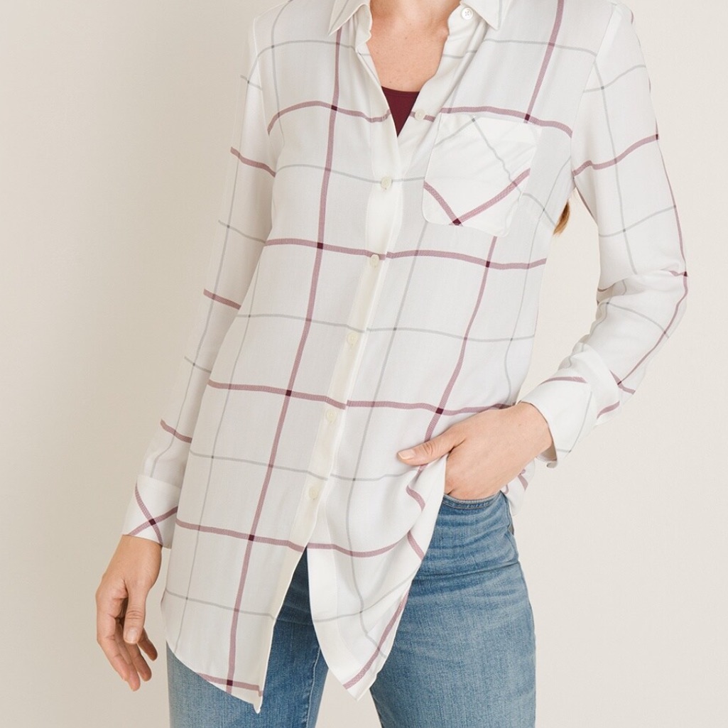 Chicos Everyday Plaid Button Front Shirt Size M